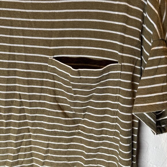 Eileen Fisher Striped organic hemp Cotton Short Sleeve Pocket Tee Olive – XXS - Picture 3 of 6